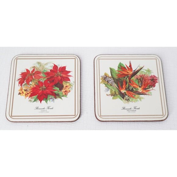 6 Vintage Pimpernel Caribbean Flowers Coasters w/ box Barware Cork Backing - Picture 4 of 6